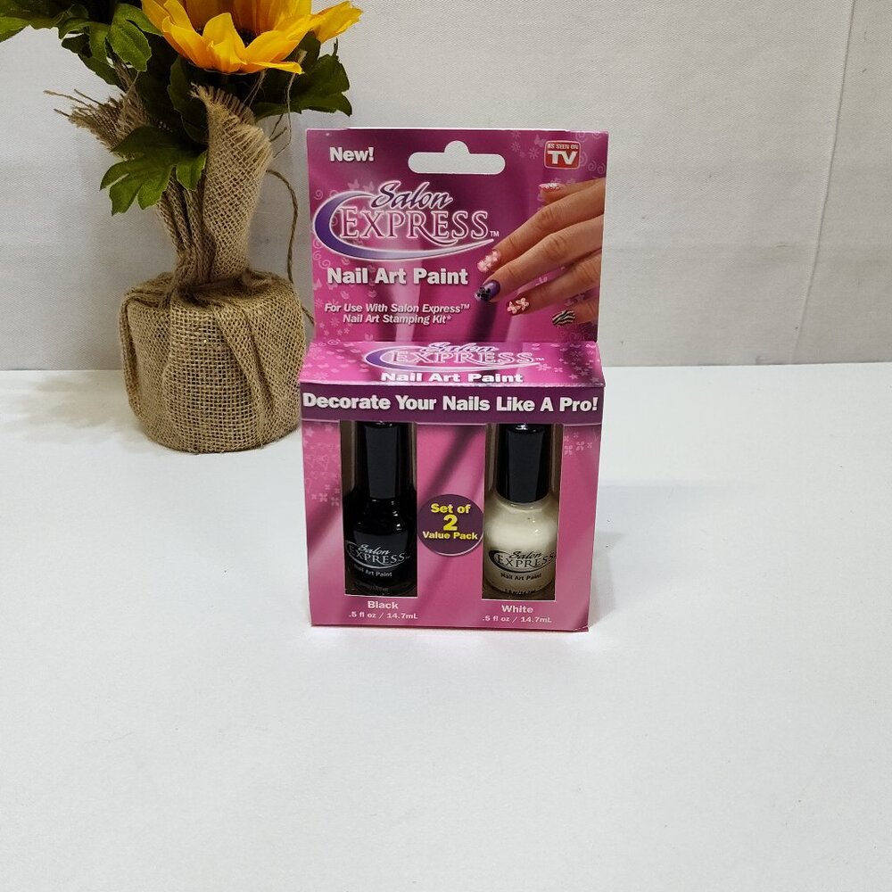 Salon Express Nail Art Paint Set Black White (2) 2 Pack .5 Oz each As Seen On TV